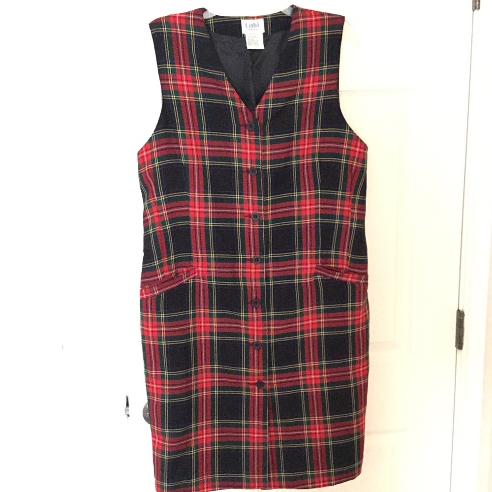 Vintage 90s Tabi Plaid Jumper sleeveless button-front Dress Royal Stewart Tartan